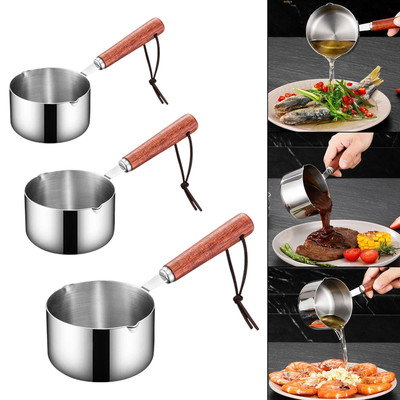 Edelstahl Mini Kochtopf mit Holzgriff und doppeltem Ausgießer