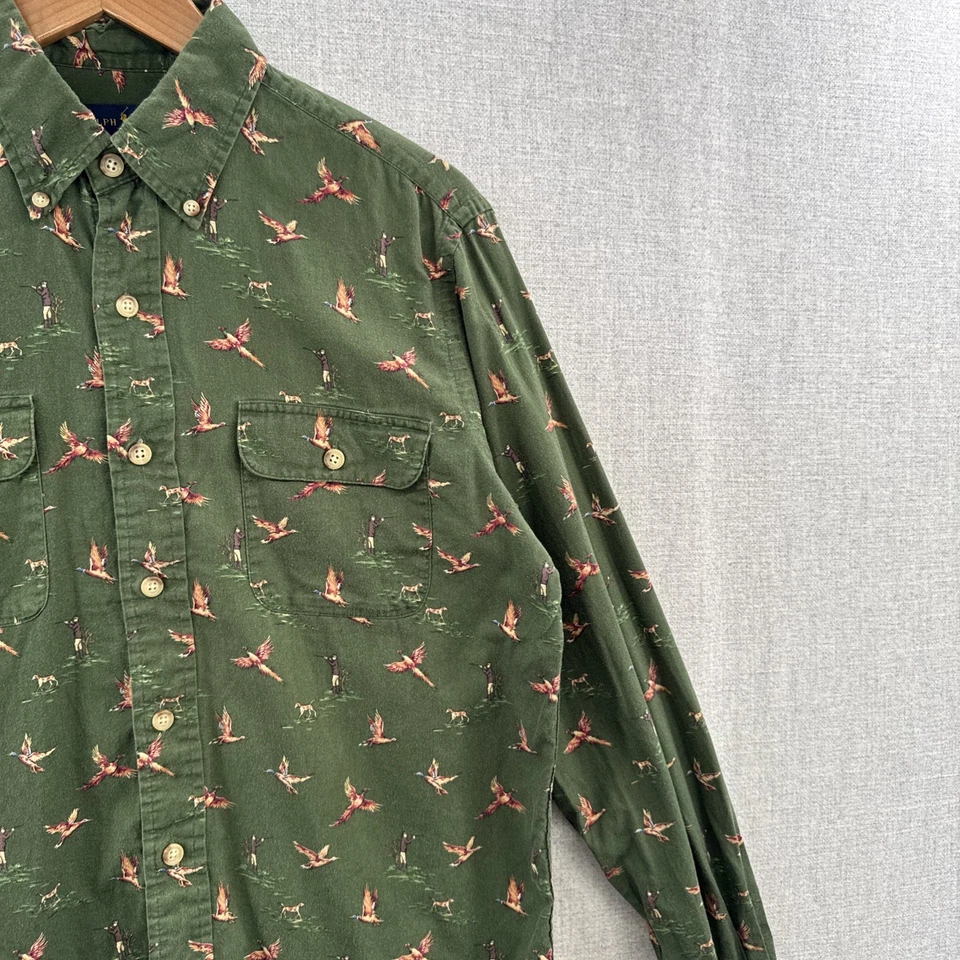 Ralph Lauren 中号修身绿色鸭子狩猎长袖纽扣成人* — 第 3/4 张图片