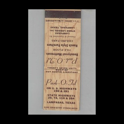 Matchbook Cover Park O Tel Lampasas TX