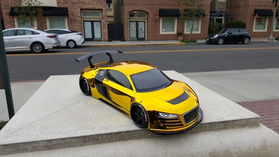 200mm 1/10 CHROME YELLOW AUDI R8 4Tec2 drift HPI DC10 YD2 MST TT02 Body Only - Image 4 of 4