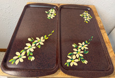 Vintage Hand Painted Floral Brown Serving Trays Set of 2 USA Made