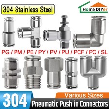 A2 Stainless Steel Pneumatic Push in Connectors Air Water Pipe All Type Fittings