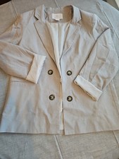 Womens Halston Off White Linen Blend Open Jacket Sz XL #0444