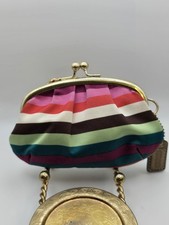 Coach Legacy Striped Satin Kiss Lock Frame Coin Wallet