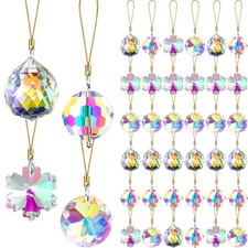 36 Pcs Crystal Glass Christmas Balls Ornaments, 1.18" Mini Hanging Crystal Pr...