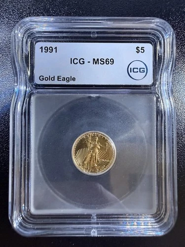 1991 Gold Eagle $5 Dollar Coin ICG-MS69 1/10 OZ ROMAN NUMERALS DATE