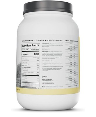 Levels Grass Fed Whey Protein Powder bean 24 g of protein.130 cal and 2 lb