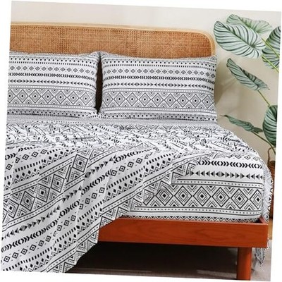 Size Sheet Set 4 Piece,Soft & Breathable Bedding King B-black White Geometric