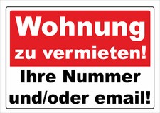 wetterfestes Schild: "Wohnung zu vermieten"  Gr&ouml;&szlig;e A2 - PERSONALIFIZIERT