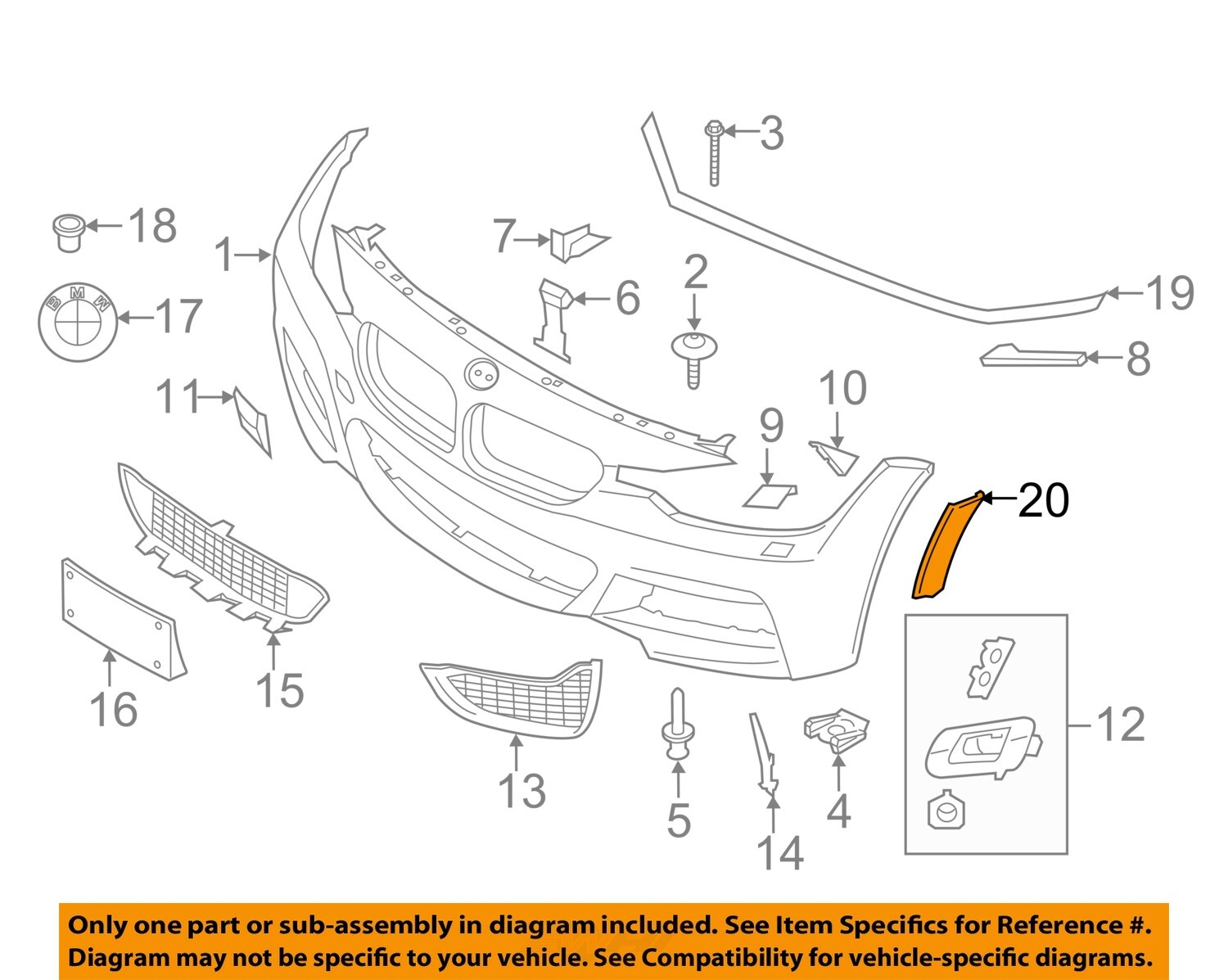 BMW OEM 2015 M3 Front Bumper Grille-reflector Right 63147848582