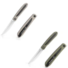 LISSA Folding Knife EDC Knife with D2 Blade Carbon Fiber-G10 Handle Green Brown