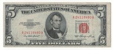 USA STATI UNITI 5 DOLLARI  BOLLINO  ROSSO 1953