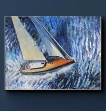 Sailing Boat Fine Art Painting Modern Contemporary Signed Canvas Unframed