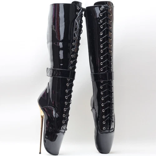20CM High Heel Extreme Fetish Goth Ballet Boots Lace Up Metal Boots Stiletto - Bild 1 von 4