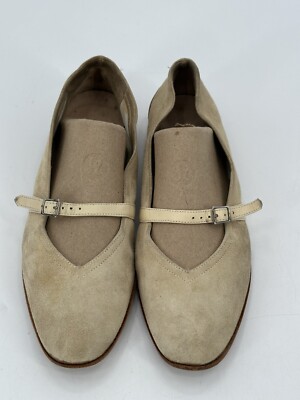Salvatore Ferragamo AUDREY Bone Suede Calf Leather Mary Jane Flats Size 7 2A