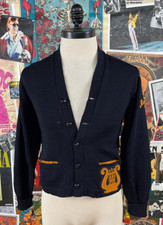 Vintage 50s Octonek Seattle Wool Knit Varsity Letterman Cardigan Sweater Men S