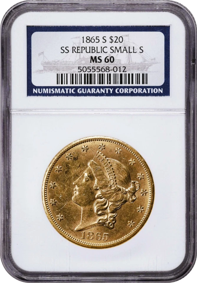 S.S. REPUBLIC SHIPWRECK 1865-s $20 GOLD "CIVIL WAR" +++ CERTIFIED NGC MS-60 +++ - Image 3 of 4