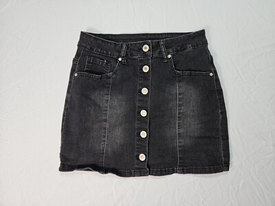 Black Denim Girls Button Up Mini Skirt Youth Size Small