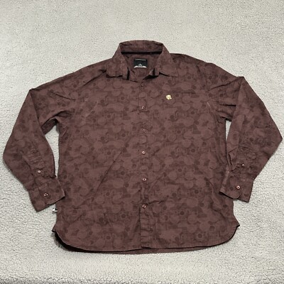 Rocawear  Men`s Rust Red Mad Dough Records AOP Streetwear Shirt / Size Large