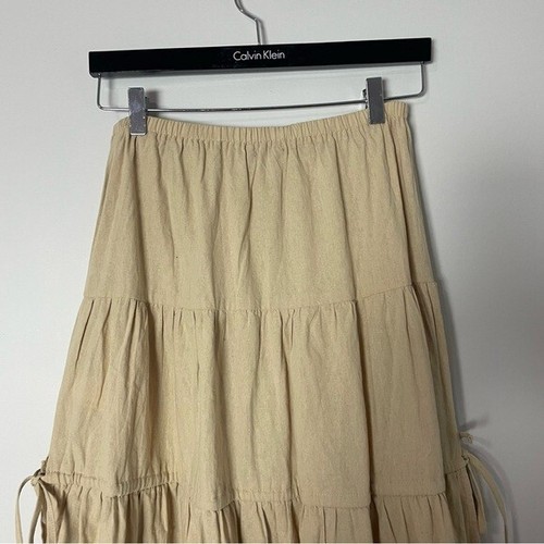 Nasty Gal Women's Size:4 Tan Elastic Waist Tiered Maxi Skirt Cottagecore Boho - Picture 6 of 7