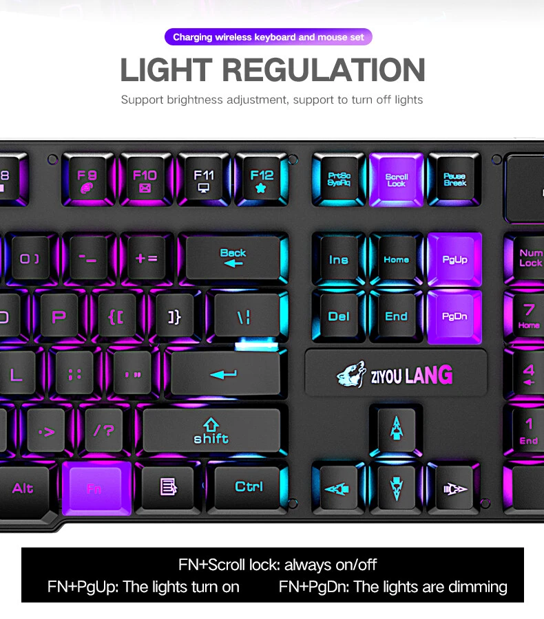 Wireless / Wired Gaming Keyboard Mouse Combo For PC PS4 LED Backlit Rechargeable - Image 4 of 4