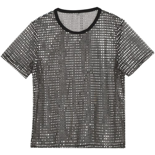Mens Top Ultra-thin T-shirt Soft Blouse Sequin Tee Mesh Costume Halloween Club - Picture 11 of 63