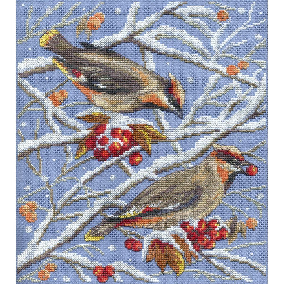 Panna counted cross stitch kit ""Waxwings"" 21x25cm, DIY
