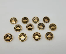 12 pcs Royal Crown Gold Molded Plastic Craft Sewing Shank Buttons 15mm Round VTG