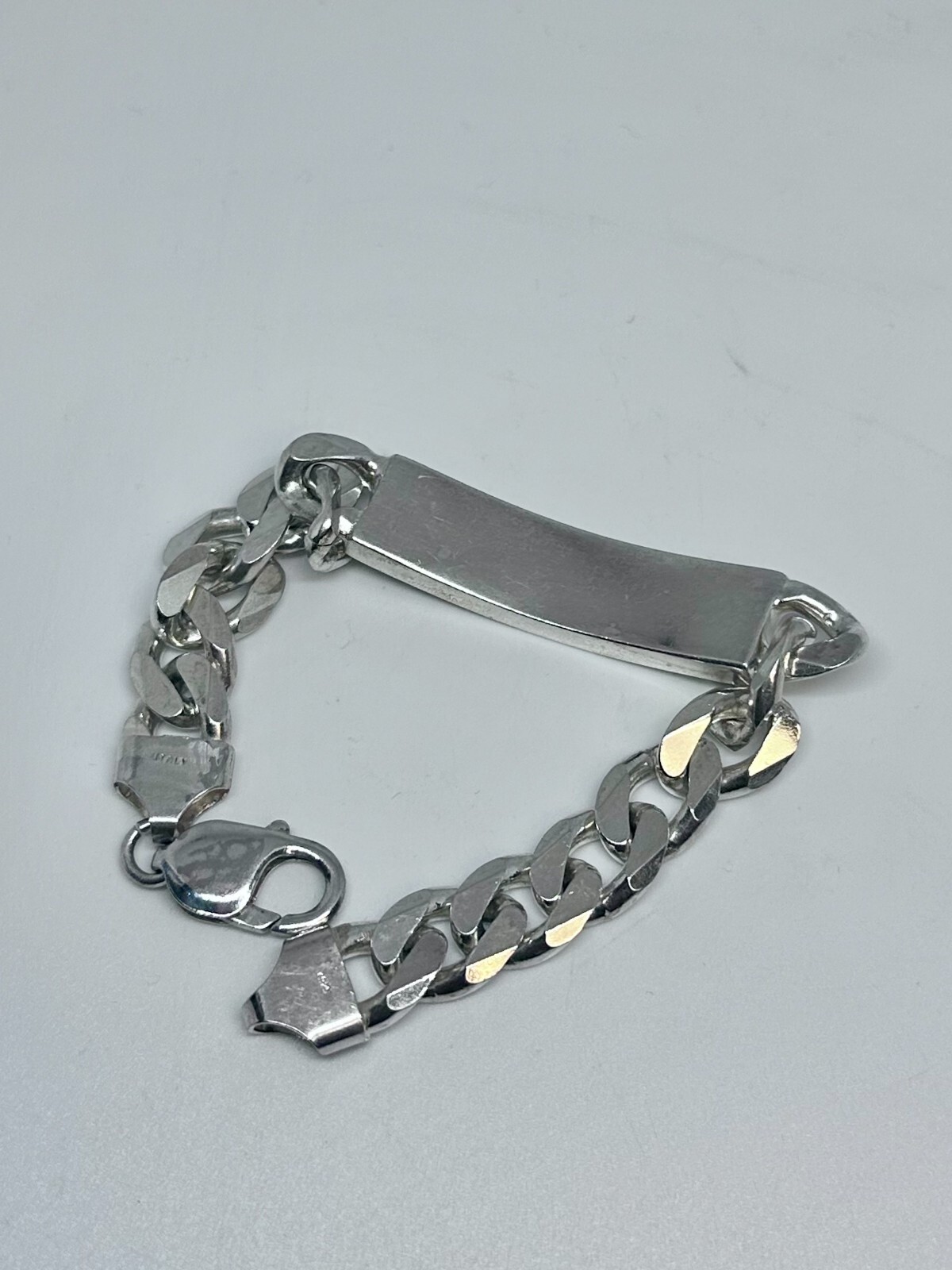 Solid  Sterling Silver Figaro Men’s ID Bracelet 8” - image 3