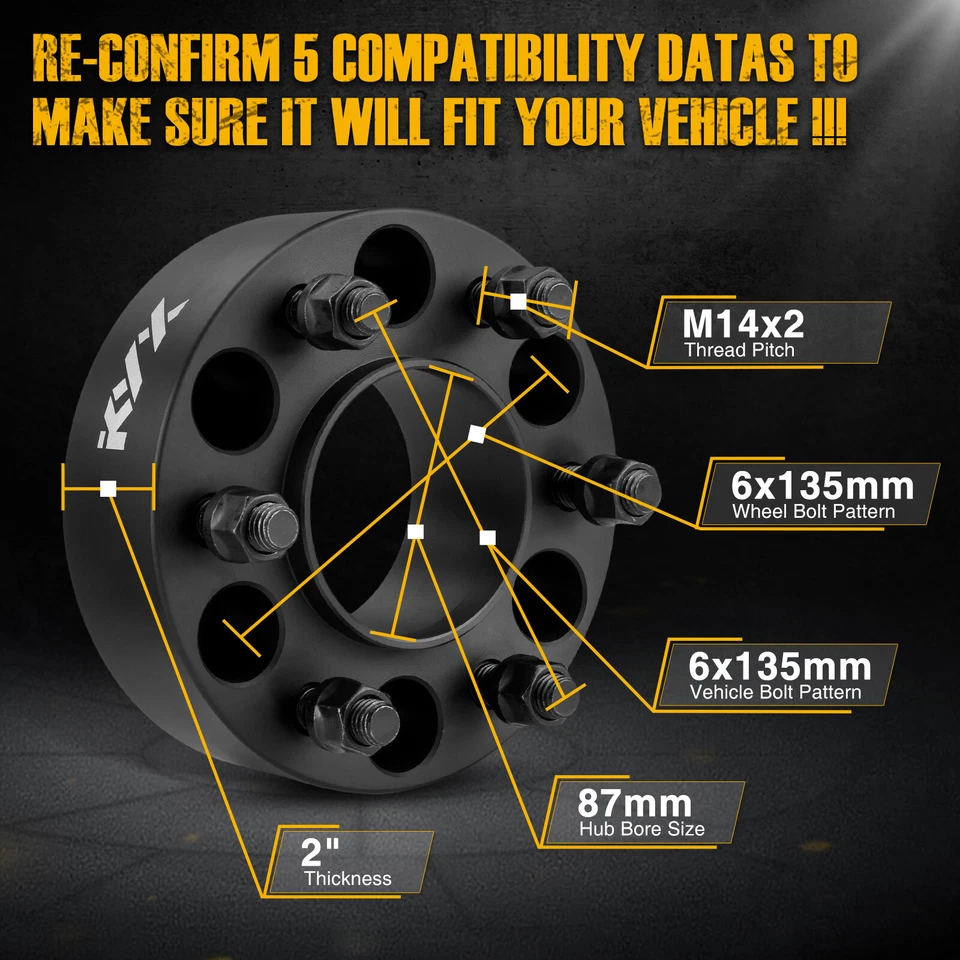 4 piezas espaciadores de rueda de 2 pulgadas 50 mm 6x135 14x2 para Ford F150 Expedition Navigator Foto 2 de 4