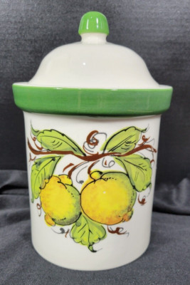 Made In Italy 8'' w/Lid Hand-Painted Lemon Ceramic Canister/Cookie or Candy Jar