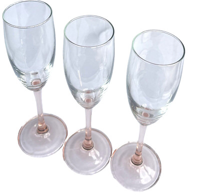 Luminarc Pink Rose Stem Champagne Flutes Wine Glasses 8.75'' France  3Pc Marked