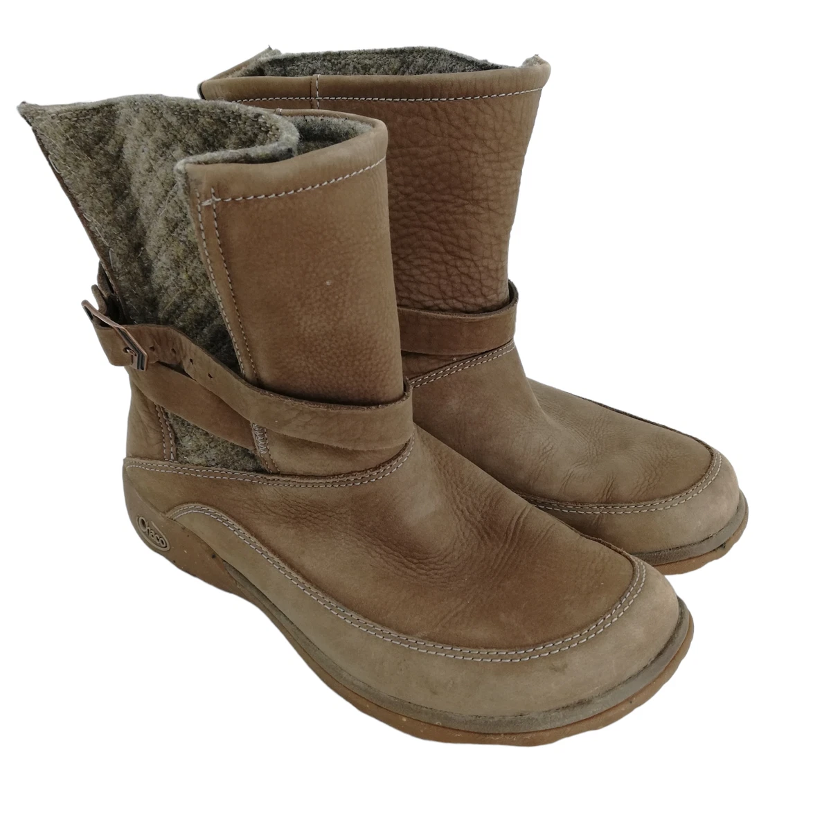 Chaco Hopi Leather Wool Suede Ankle Boots Size 7.5 Fawn Brown Beige Buckle