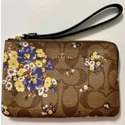 #ad #ad Coach Corner Zip Wristlet With Floral Medley Bouqet Print Purple amp; Yellow