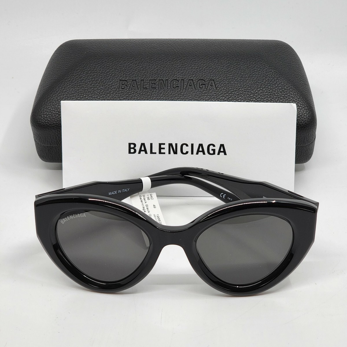 ?BALENCIAGA BB0073S Cat Eye Sunglasses 001 Shiny Black 