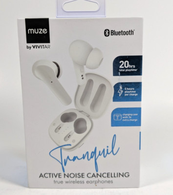 Muze by Vivitar Tranquil Active Noise Cancelling True Wireless Earbuds White NEW
