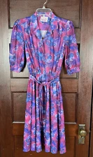 VTG California Looks Shirt Dress Women's Small Purple Pink Floral USA Made