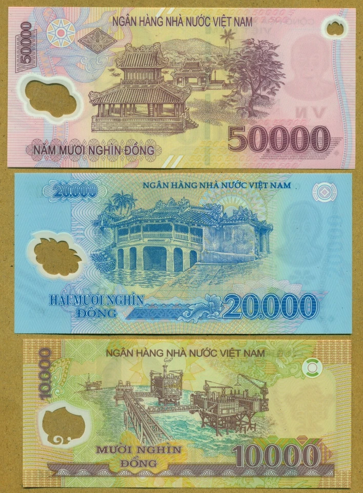 Vietnam Full set of 7 notes 10,000 to 500,000 Dong Polymer Issue  100% UNC - Image 3 of 4