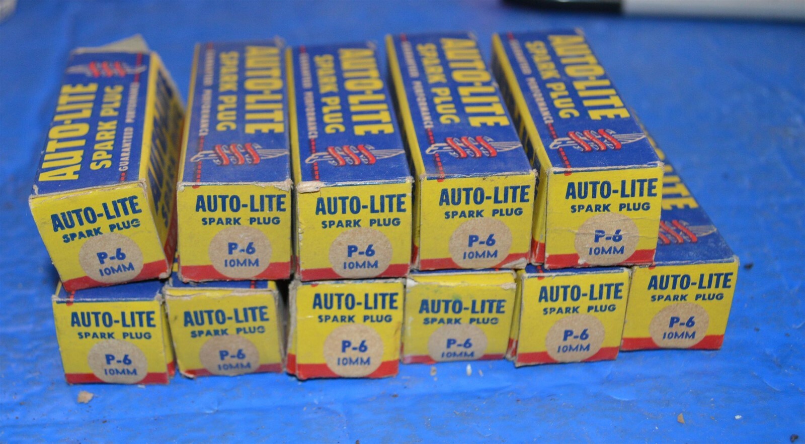 11 Vintage Autolite P6 10mm plugs yellow  blue boxes