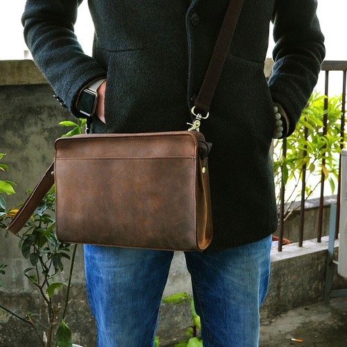 Mens Real Leather Briefcase Wrist Clutch Handbag Sling Messenger Bag Organizer - Picture 2 of 7