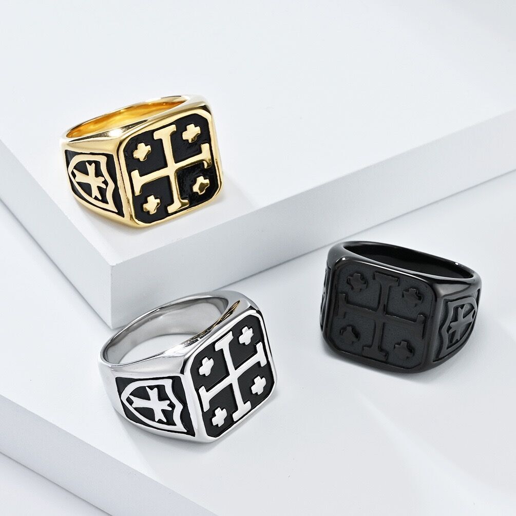 Men's Stainless Steel Maltese Cross Crusader Knights Templar Ring US Size 7-15-image