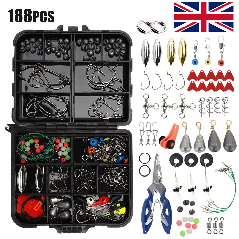 188pcs/set Sea Fishing Accessories Tackle Box Kit Set Jig-Hooks