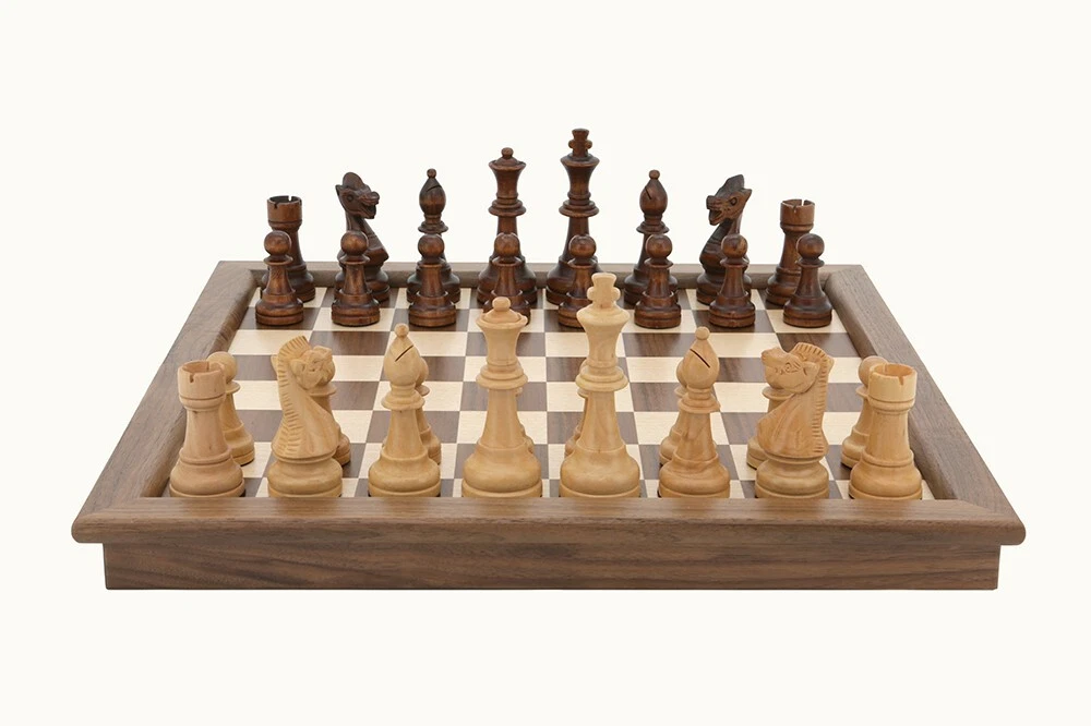 Dal Rossi Folding Walnut Inlaid Chess Set 18 inch board - Tournament Sized