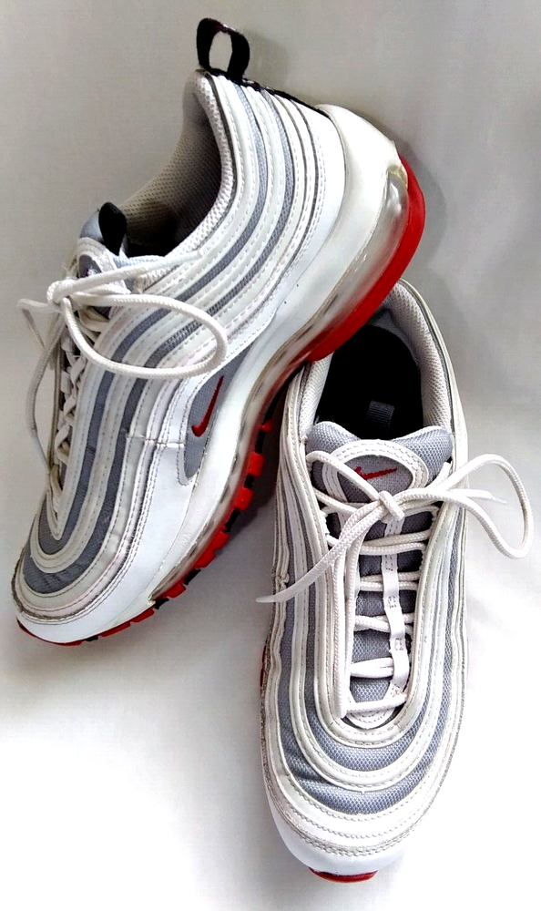 Nike Air Max 97 White Bullet Sneakers in White Silver Red for Youth Size 7Y