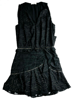 Ramy Brook Ensley Black Sleeveless V-Neck Embellished Mini Dress Size