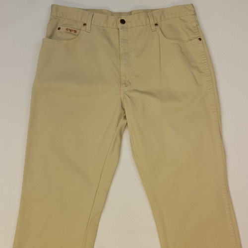 Jeans Wrangler W36 L30 rectos vintage denim pesado (etiqueta 38/30) tiro medio beige - Imagen 4 de 12