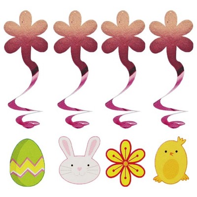 Osterwirbel Deko 4 Stück mit Hase, Küken, Blume und Ei
