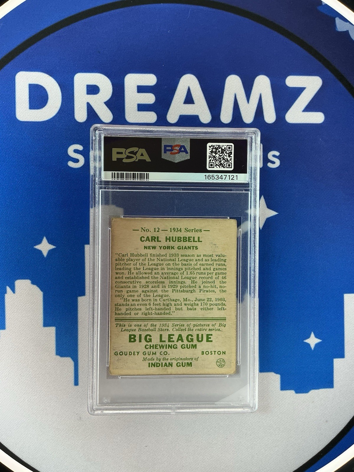 1933 Goudey CARL HUBBELL #234 HoF - PSA 2 view 2