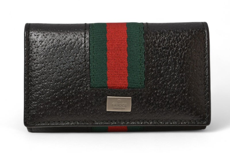 Gucci Authentic Outlet Key Holder Pigskin/Sherry Line Black 033 0856
