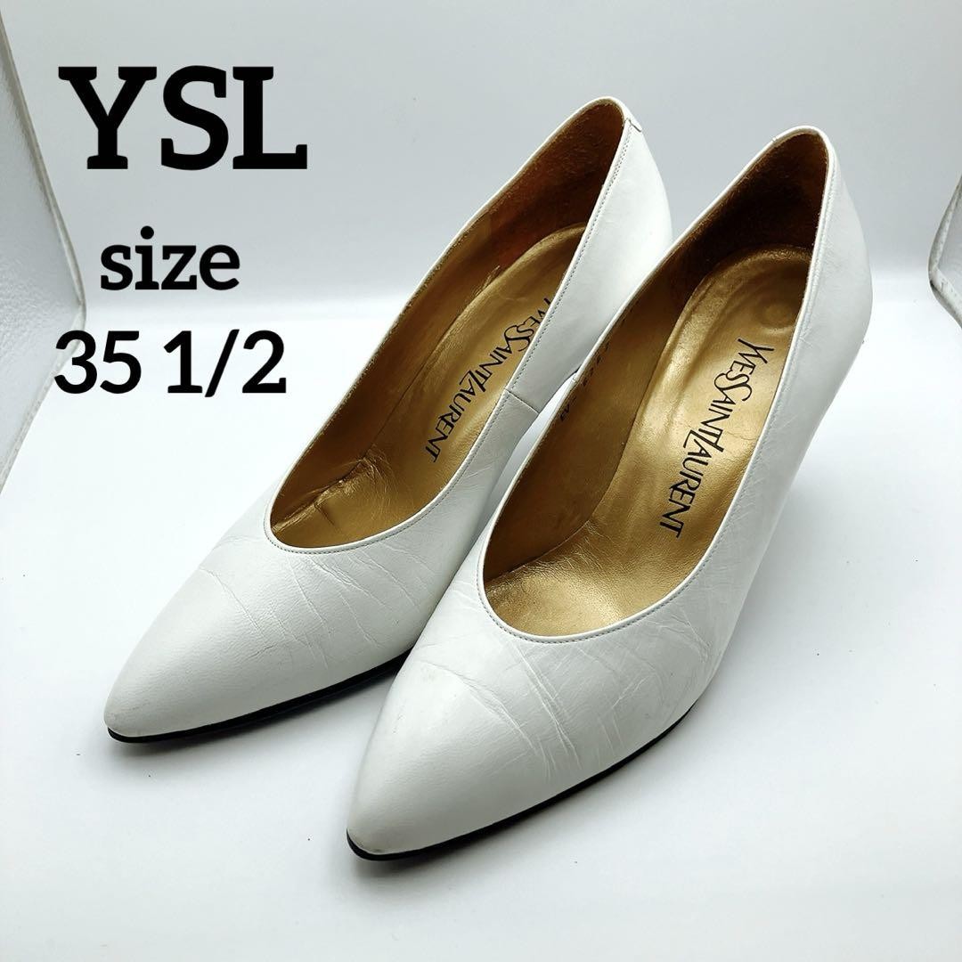 Saint Laurent decolte tacco YSL EU35 5 US5 5 pelle bianca 09896a